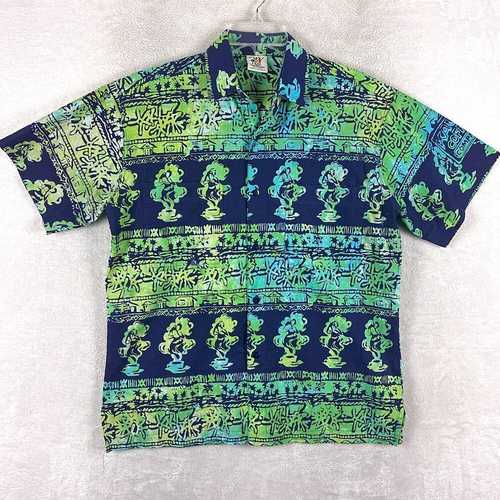 VTG Rum Reggae Hawaiian Shirt Mens S Blue Green Beach Tropical Aloha Tiki 90s